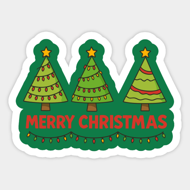 Merry Christmas Trees – Cute Holiday Lights & Festive Script Sticker by DonWillisJrArt